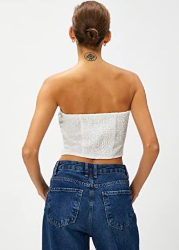 Dantel İşlemeli Beyaz Straplez Büstiyer - Görsel 3