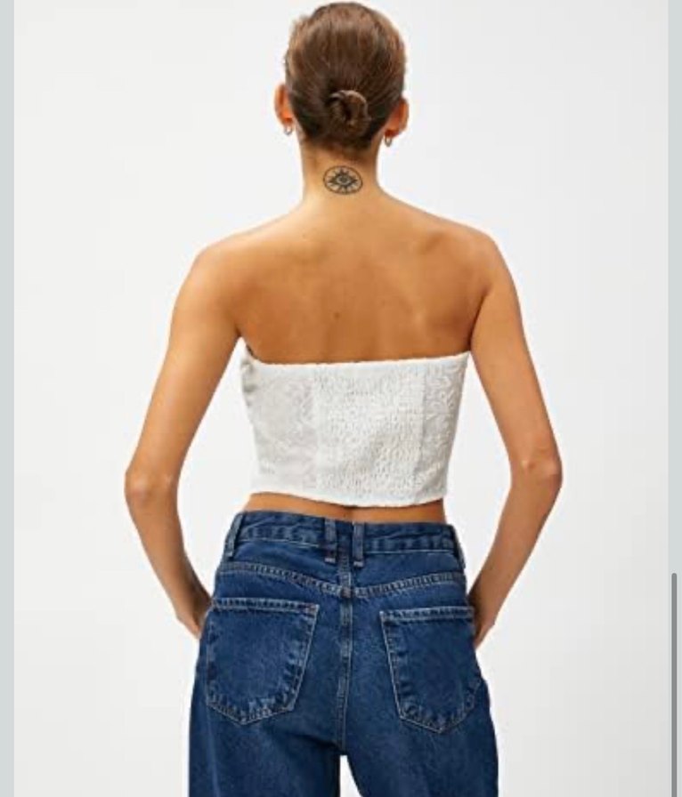 Dantel İşlemeli Beyaz Straplez Büstiyer - Görsel 3