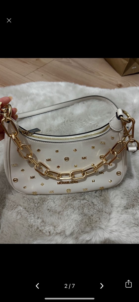 Zincir Detaylı Beyaz Michael Kors Deri Çanta - Görsel 3