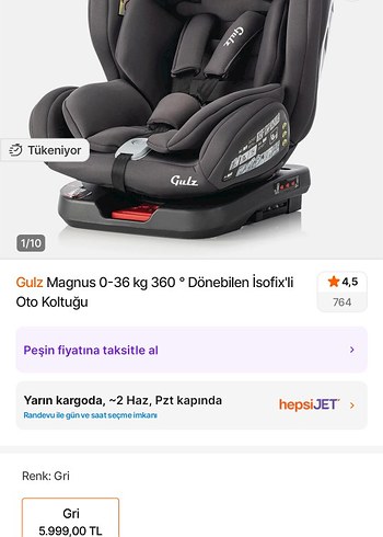 Gri Gulz Magnus 0-36 kg 360° Dönerli Isofixli Oto Koltuğu