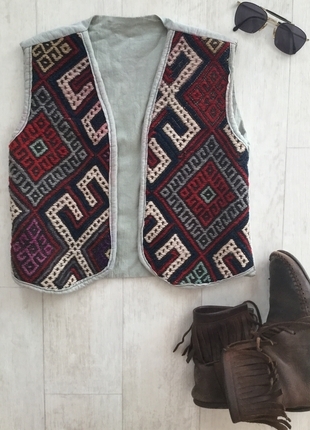 Kilim Dokuma Yelek Handmade Yelek %100 İndirimli - Gardrops