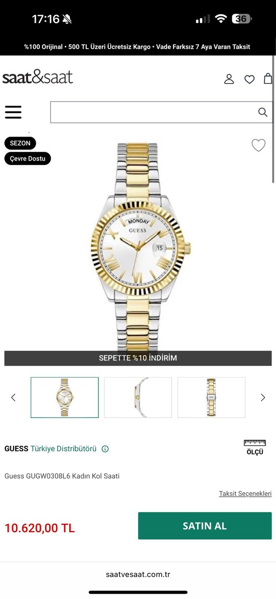 Guess Altın Renkli Klasik Kadın Saati - Görsel 4