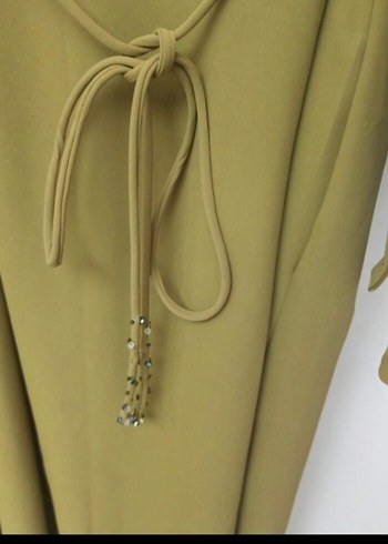 Kadın Haki Uzun Kollu Kuşaklı Elbise - Görsel 4