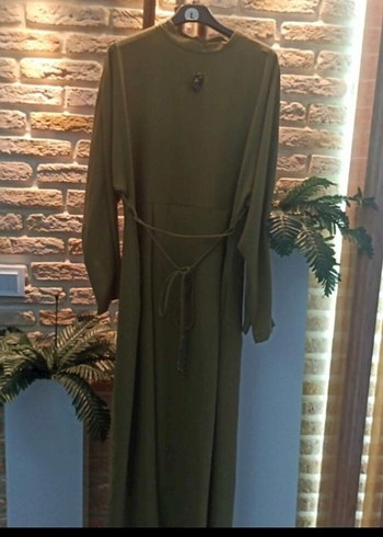 Kadın Haki Uzun Kollu Kuşaklı Elbise - Görsel 9