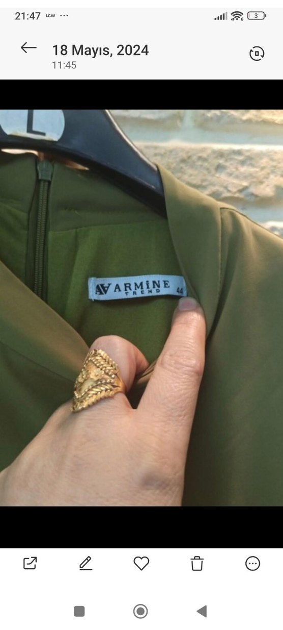 Kadın Haki Uzun Kollu Kuşaklı Elbise - Görsel 5