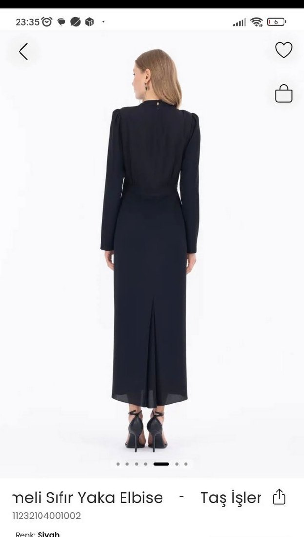 İş için Siyah Midi İşlemeli Elbise - Görsel 2