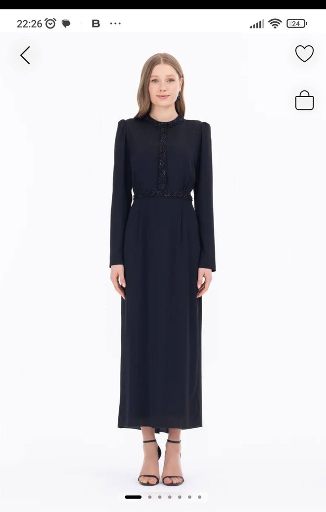 İş için Siyah Midi İşlemeli Elbise - Görsel 4