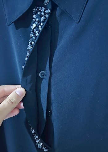 Siyah Uzun Kollu Payetli Ofis Elbisesi - Görsel 5