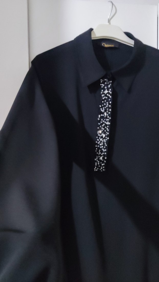 Siyah Uzun Kollu Payetli Ofis Elbisesi - Görsel 2