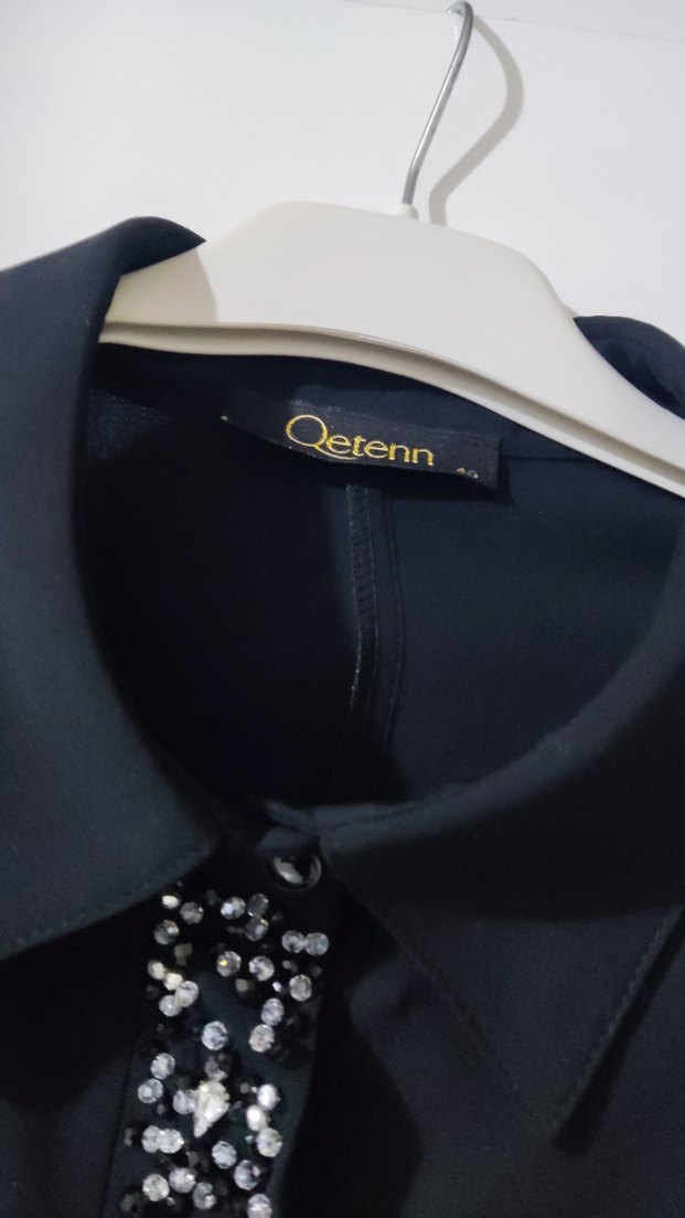 Siyah Uzun Kollu Payetli Ofis Elbisesi - Görsel 3