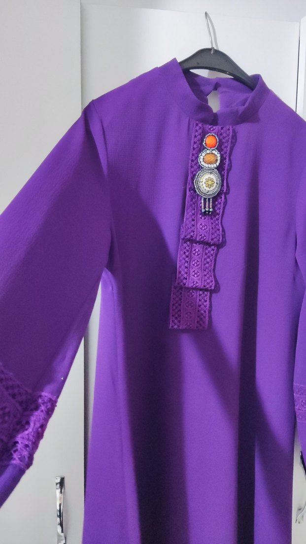 Mor Uzun Kollu İşlemeli Kadın Tunik - Görsel 2