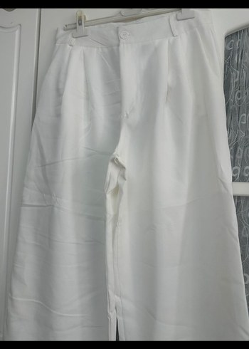 Beyaz Kadın Keten Pilili Pantolon - Görsel 2