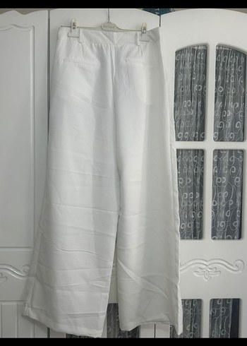 Beyaz Kadın Keten Pilili Pantolon - Görsel 3