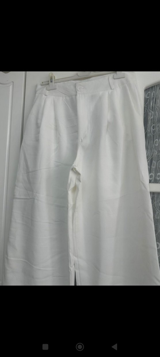 Beyaz Kadın Keten Pilili Pantolon - Görsel 2