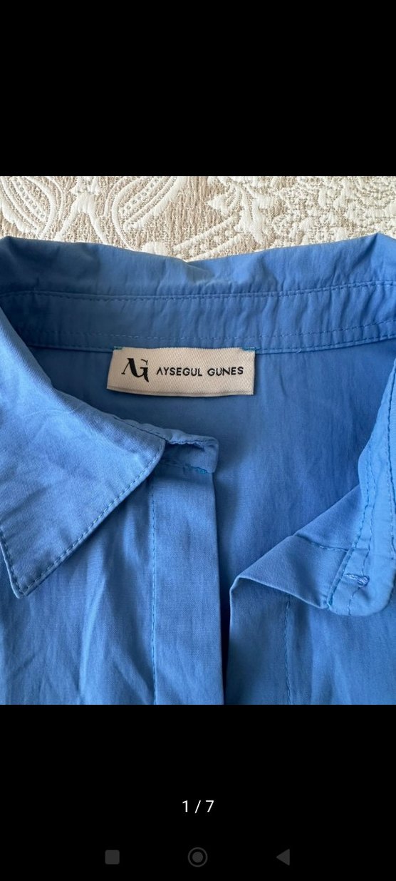 Mavi Kemerli Uzun Keten Elbise Tunik - Görsel 4