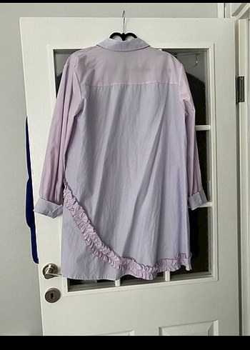 Fırfırlı Mor Keten Midi Gömlek - Görsel 5
