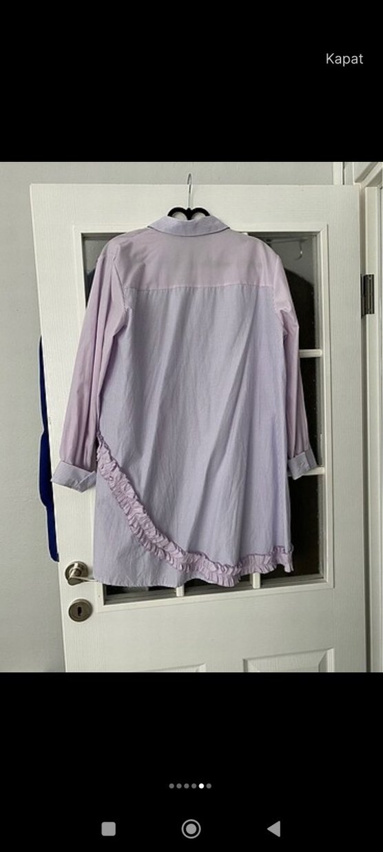 Fırfırlı Mor Keten Midi Gömlek - Görsel 5