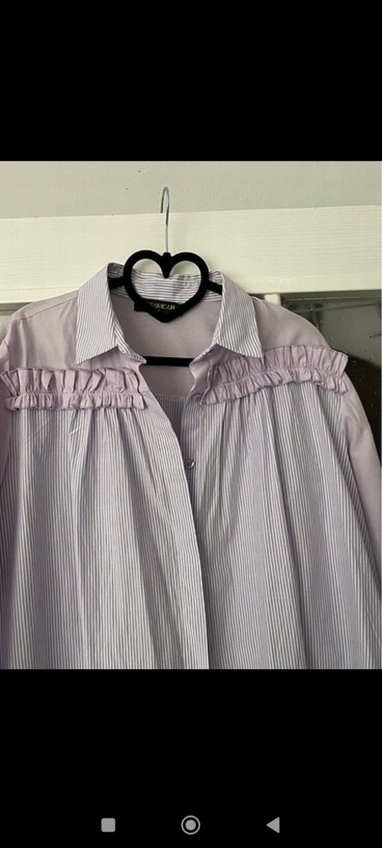 Fırfırlı Mor Keten Midi Gömlek - Görsel 2