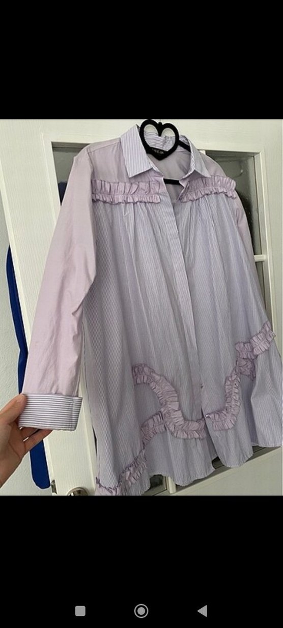 Fırfırlı Mor Keten Midi Gömlek - Görsel 3