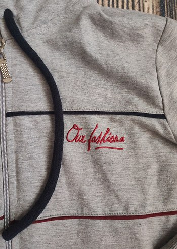 Gri Kadın Kapüşonlu Uzun Fermuarlı Sweatshirt - Görsel 2