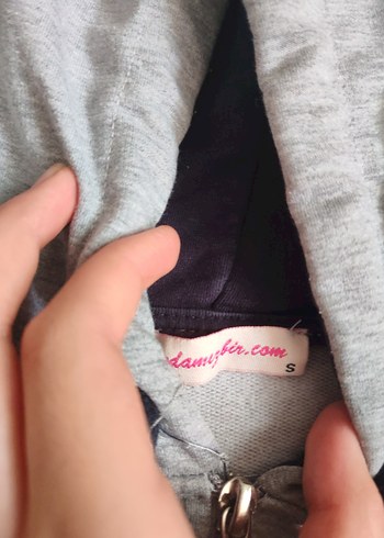 Gri Kadın Kapüşonlu Uzun Fermuarlı Sweatshirt - Görsel 4