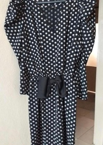 Uzun Kollu Siyah Puantiyeli Günlük Elbise - Görsel 3