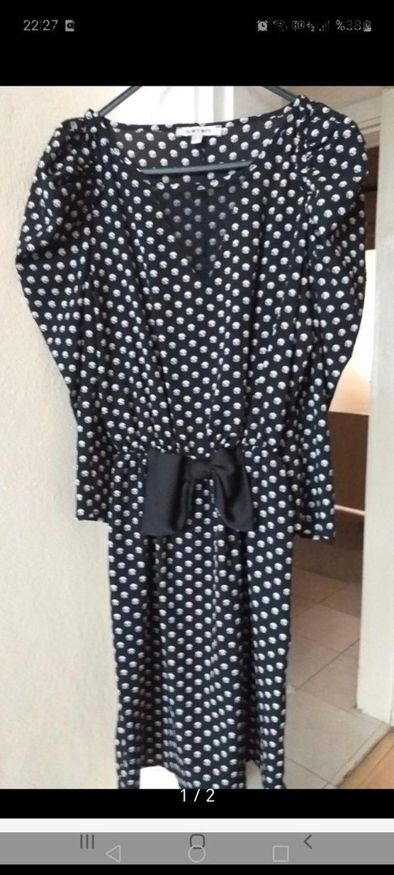 Uzun Kollu Siyah Puantiyeli Günlük Elbise - Görsel 3