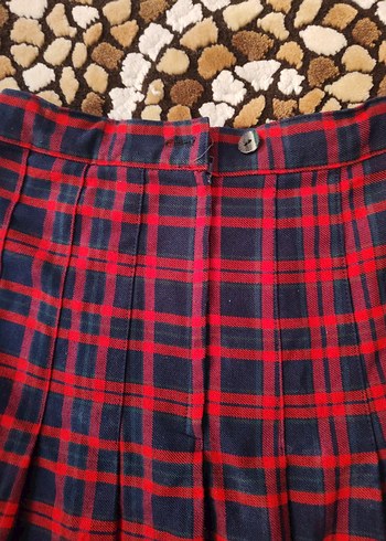 Kadın Kırmızı Ekose Pileli Uzun Etek - Görsel 5