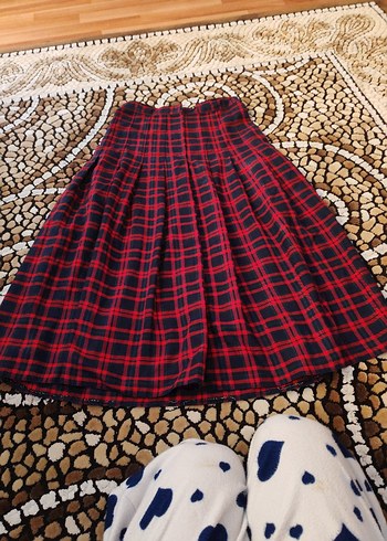 Kadın Kırmızı Ekose Pileli Uzun Etek - Görsel 4