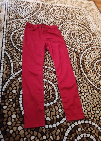 Bordo Düğmeli Rahat Kesim Kadın Pantolon - Görsel 2