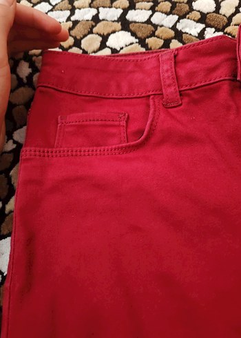 Bordo Düğmeli Rahat Kesim Kadın Pantolon - Görsel 3