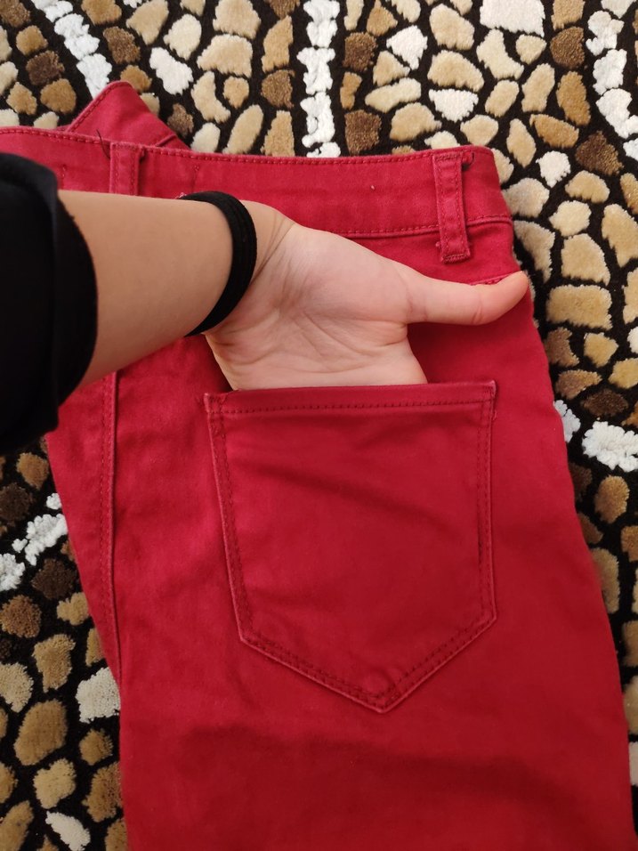 Bordo Düğmeli Rahat Kesim Kadın Pantolon - Görsel 5