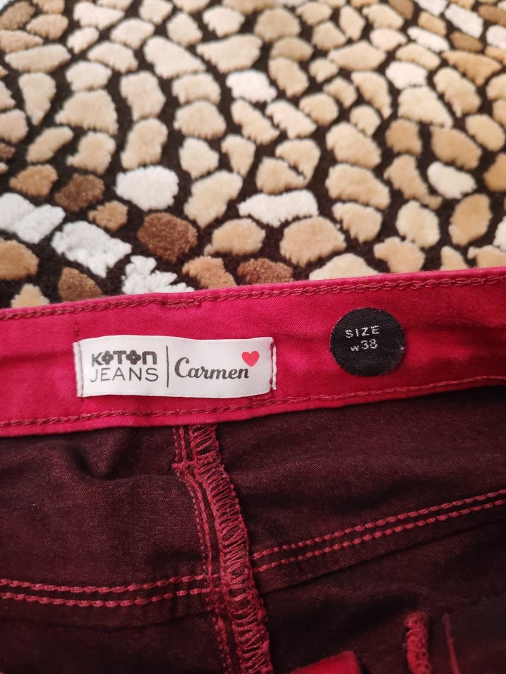 Bordo Düğmeli Rahat Kesim Kadın Pantolon - Görsel 4