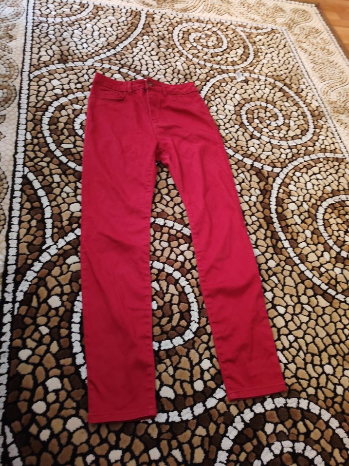 Bordo Düğmeli Rahat Kesim Kadın Pantolon - Görsel 2