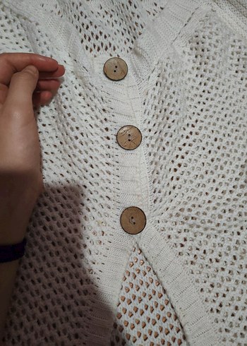 Beyaz Bohem Örgü Boğazlı Kazak - Görsel 4