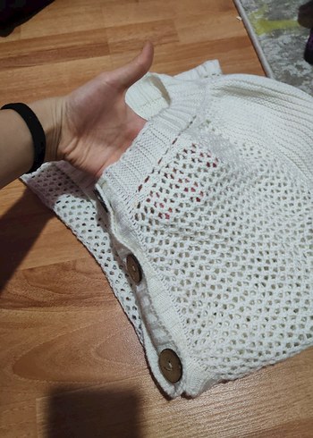 Beyaz Bohem Örgü Boğazlı Kazak - Görsel 2