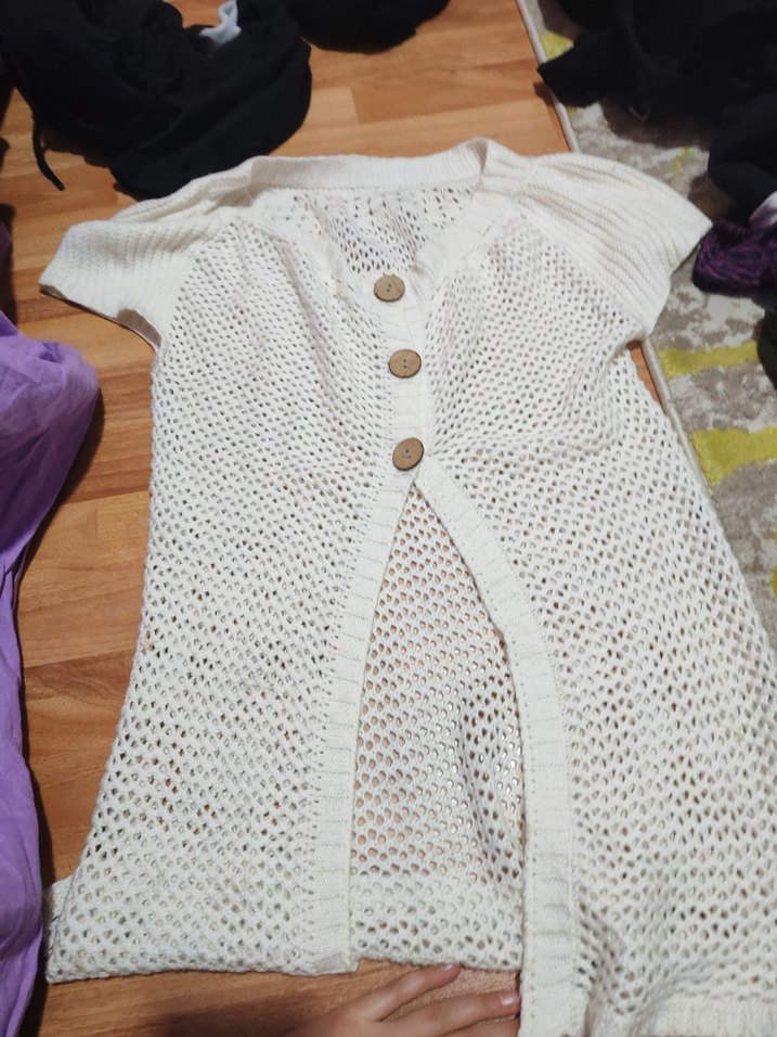 Beyaz Bohem Örgü Boğazlı Kazak - Görsel 3