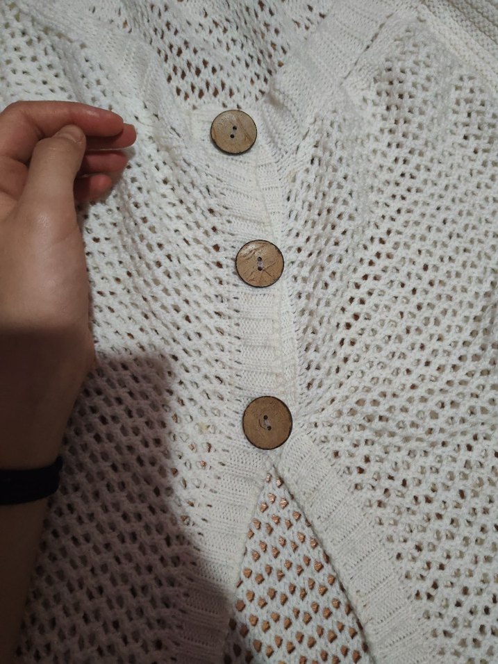 Beyaz Bohem Örgü Boğazlı Kazak - Görsel 4