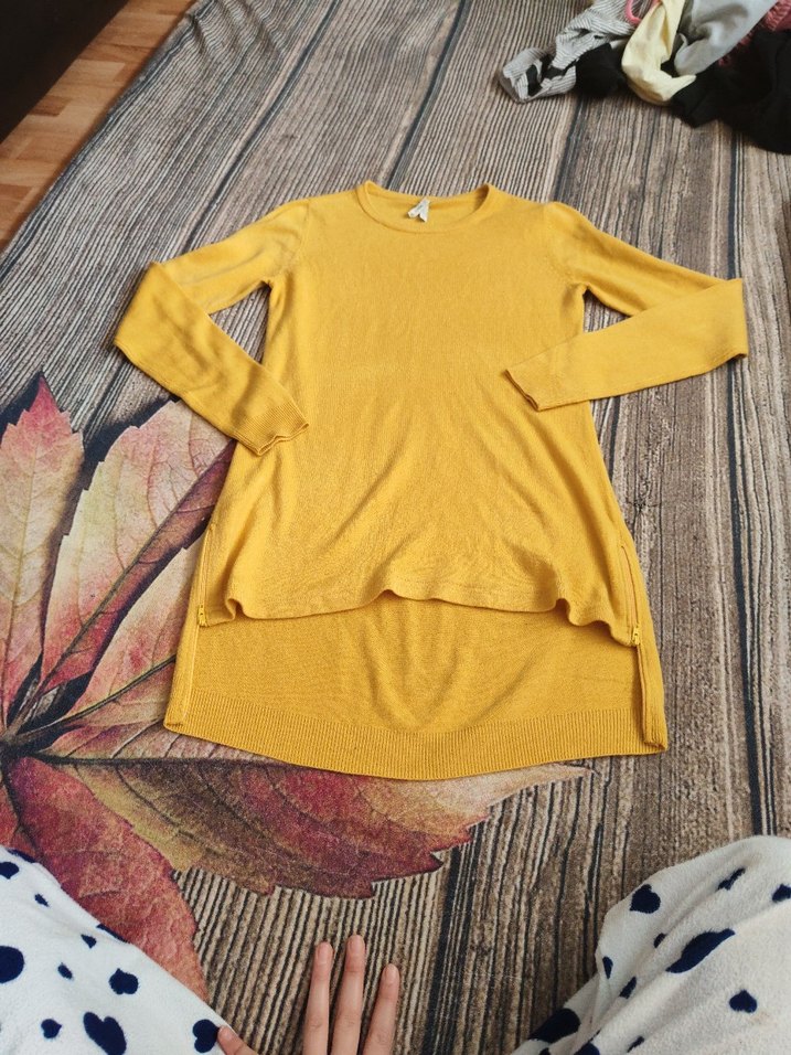 Sarı Uzun Kollu Salaş Triko Kadın Kazak - Görsel 5