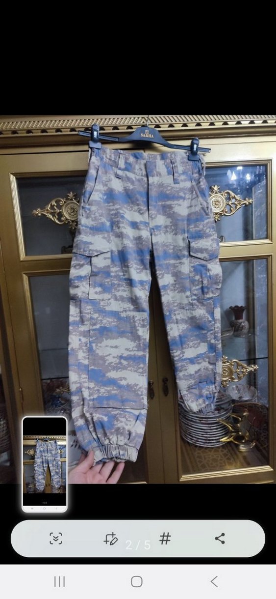 Mavi Gri Kamuflajlı Bol Kesim Erkek Pantolon - Görsel 5