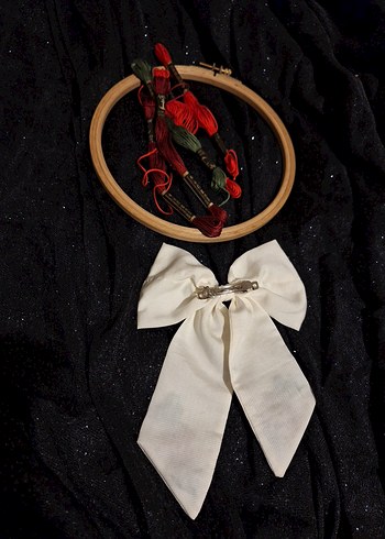 Bohem Bordo Nakışlı Kumaş Fiyonk Saç Aksesuarı - Görsel 2