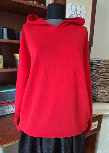 Nakışlı Kırmızı Kapüşonlu Bohem Sweatshirt - Görsel 5