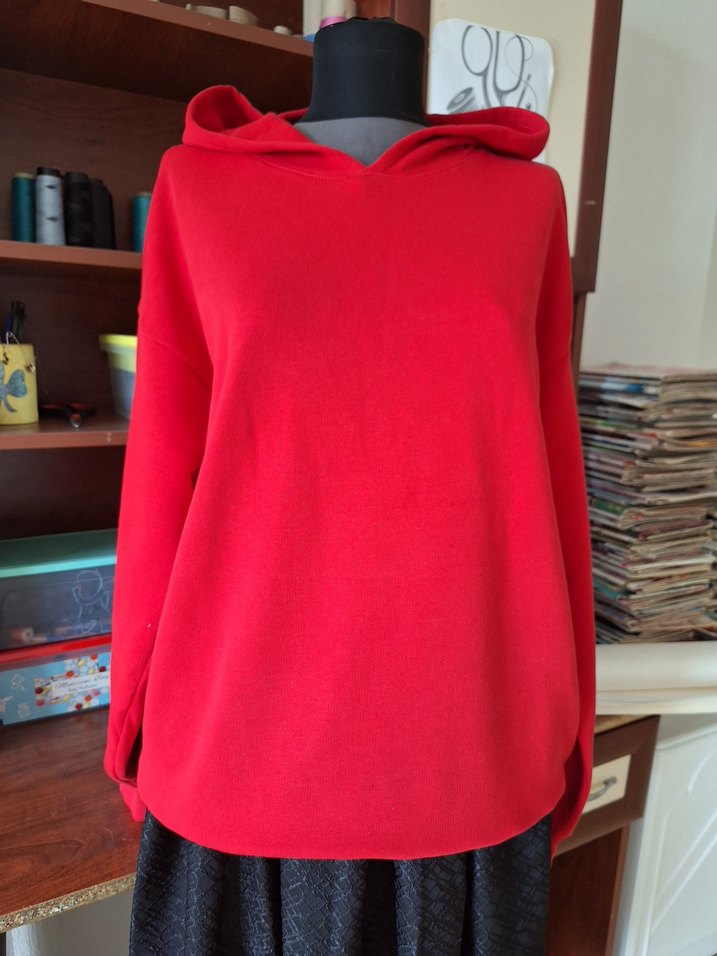 Nakışlı Kırmızı Kapüşonlu Bohem Sweatshirt - Görsel 5