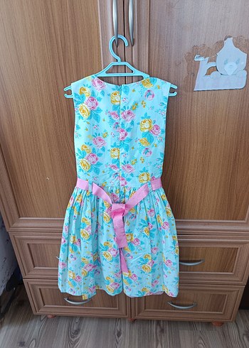 LC Waikiki Kız Çocuk Turkuaz Çiçekli Kemerli Elbise