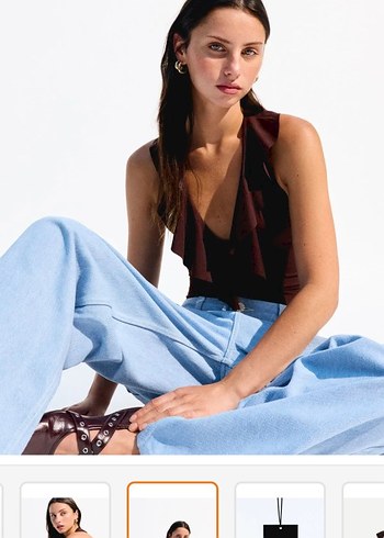 Kahverengi Fırfırlı Kadın Monokini - Görsel 3