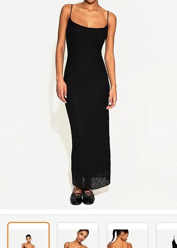 Siyah Dantel Detaylı Midi Elbise - Görsel 2