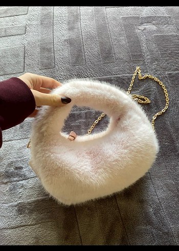 Bej Peluş Detaylı Kadın Çanta - Görsel 3