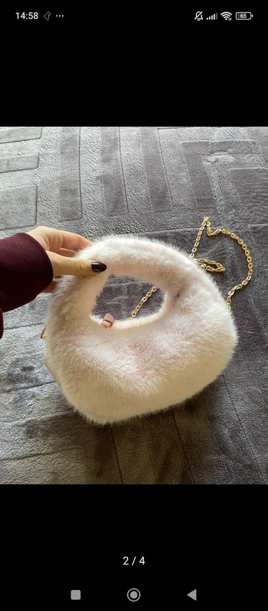 Bej Peluş Detaylı Kadın Çanta - Görsel 3