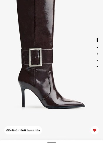 Kahverengi Deri Diz Boyu Tokalı İnce Topuklu Çizme - Görsel 4