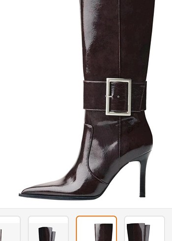 Kahverengi Deri Diz Boyu Tokalı İnce Topuklu Çizme - Görsel 7